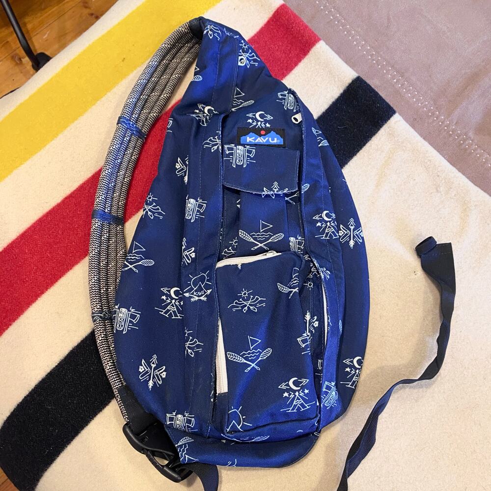 Kavu Rope Sling Backpack Bag, Navy Canoe 17.5” x 11”